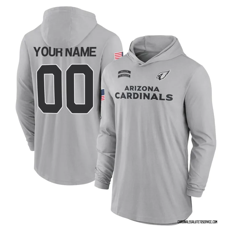 Men's Custom Arizona Cardinals Gray 2024 Salute to Service Lightweight Performance Long Sleeve Hooded T-Shirt