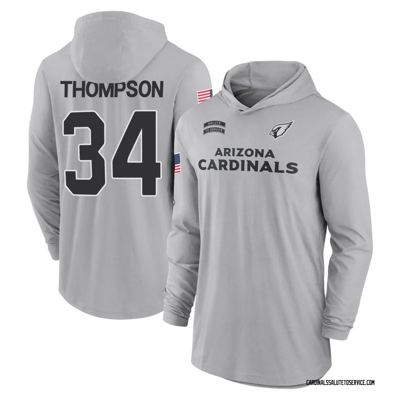Men's Jalen Thompson Arizona Cardinals Gray 2024 Salute to Service Lightweight Performance Long Sleeve Hooded T-Shirt