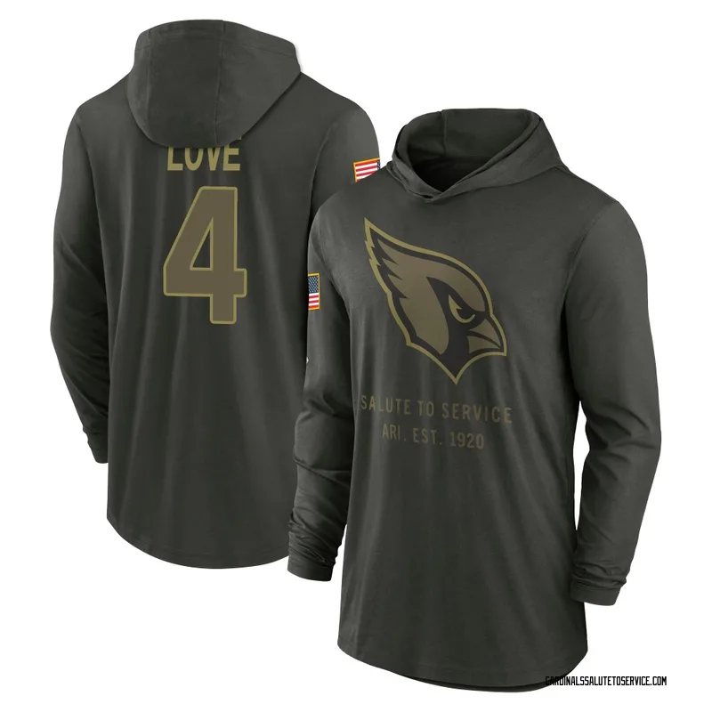 Men's Jeremiyah Love Arizona Cardinals Green Forest/ 2025 Salute to Service Sideline Lightweight Hooded Pullover Long Sleeve T-S