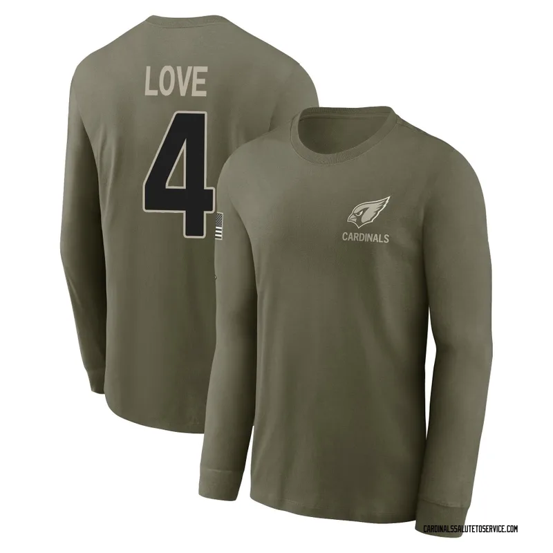 Men's Jeremiyah Love Arizona Cardinals Olive 2025 Salute to Service Sideline Long Sleeve T-Shirt