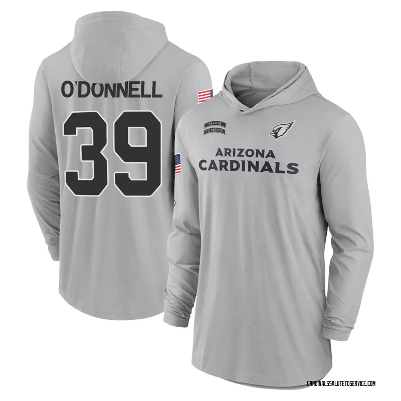 Men's Pat O'Donnell Arizona Cardinals Gray 2024 Salute to Service Lightweight Performance Long Sleeve Hooded T-Shirt