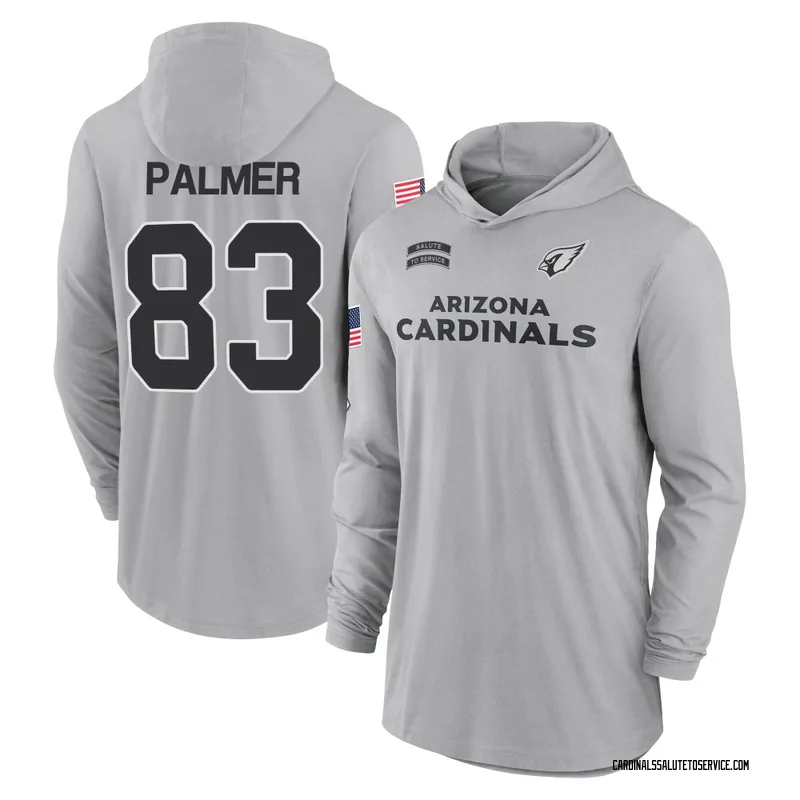 Men's Tejhaun Palmer Arizona Cardinals Gray 2024 Salute to Service Lightweight Performance Long Sleeve Hooded T-Shirt