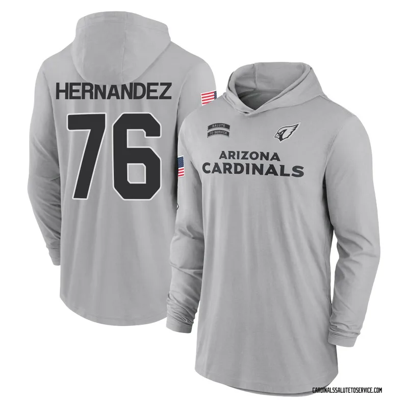 Men's Will Hernandez Arizona Cardinals Gray 2024 Salute to Service Lightweight Performance Long Sleeve Hooded T-Shirt