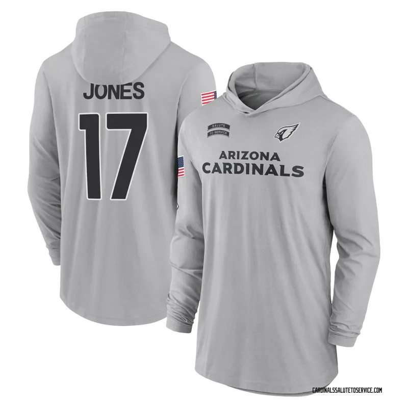 Men's Zay Jones Arizona Cardinals Gray 2024 Salute to Service Lightweight Performance Long Sleeve Hooded T-Shirt