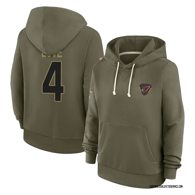 Women's Jeremiyah Love Arizona Cardinals Olive 2025 Salute to Service Hoodie