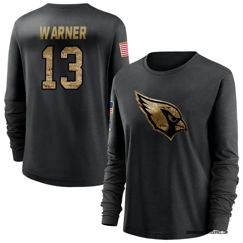 Women's Kurt Warner Arizona Cardinals Black 2020 Salute To Service Sideline Performance Long Sleeve T-Shirt