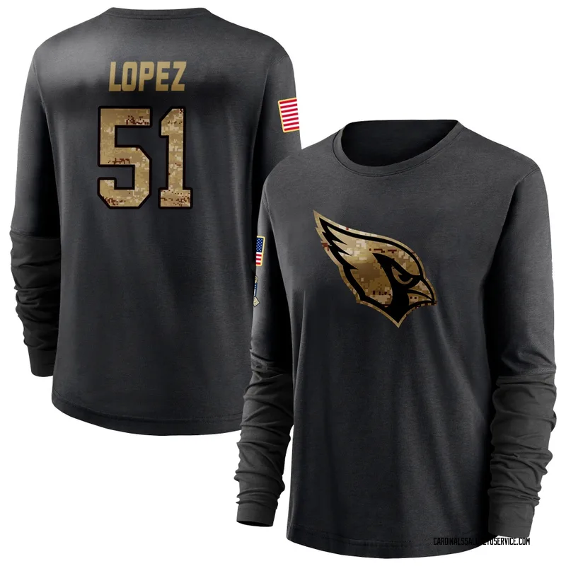 Women's Roy Lopez Arizona Cardinals Black 2020 Salute To Service Sideline Performance Long Sleeve T-Shirt