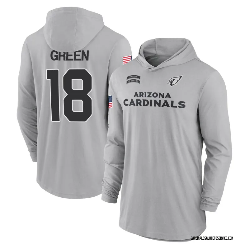 Youth A.J. Green Arizona Cardinals Gray 2024 Salute to Service Lightweight Performance Long Sleeve Hooded T-Shirt
