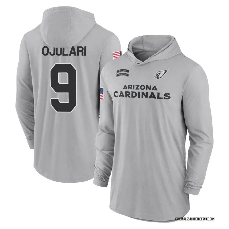 Youth BJ Ojulari Arizona Cardinals Gray 2024 Salute to Service Lightweight Performance Long Sleeve Hooded T-Shirt