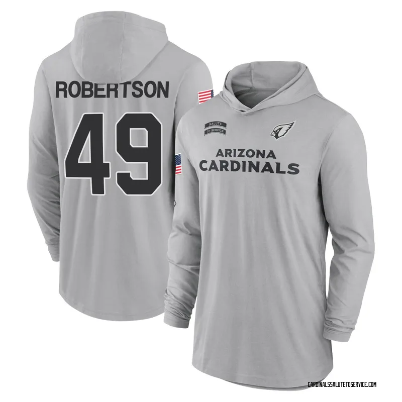 Youth Cameron Robertson Arizona Cardinals Gray 2024 Salute to Service Lightweight Performance Long Sleeve Hooded T-Shirt