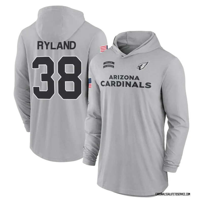 Youth Chad Ryland Arizona Cardinals Gray 2024 Salute to Service Lightweight Performance Long Sleeve Hooded T-Shirt