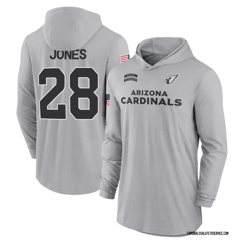 Youth Elijah Jones Arizona Cardinals Gray 2024 Salute to Service Lightweight Performance Long Sleeve Hooded T-Shirt