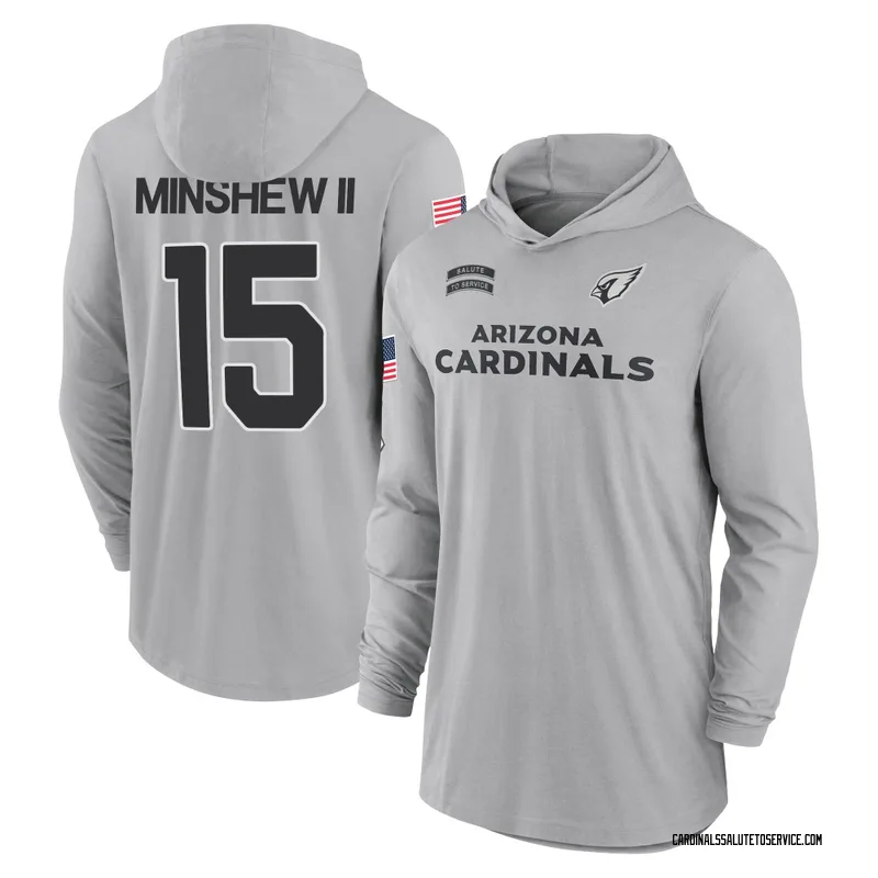 Youth Gardner Minshew II Arizona Cardinals Gray 2024 Salute to Service Lightweight Performance Long Sleeve Hooded T-Shirt