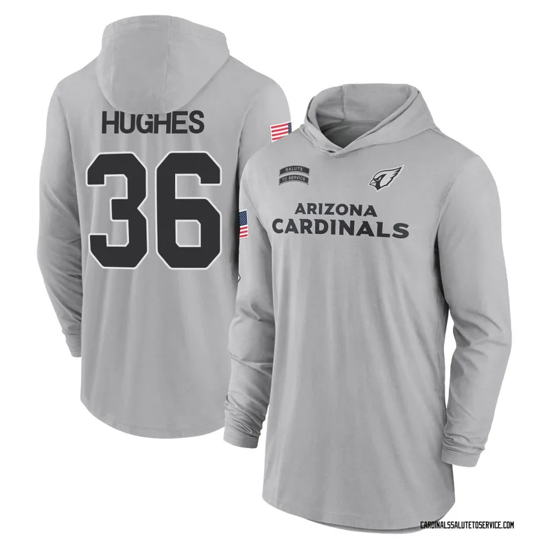 Youth JuJu Hughes Arizona Cardinals Gray 2024 Salute to Service Lightweight Performance Long Sleeve Hooded T-Shirt