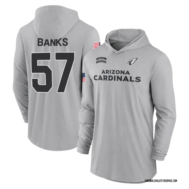 Youth Keshawn Banks Arizona Cardinals Gray 2024 Salute to Service Lightweight Performance Long Sleeve Hooded T-Shirt