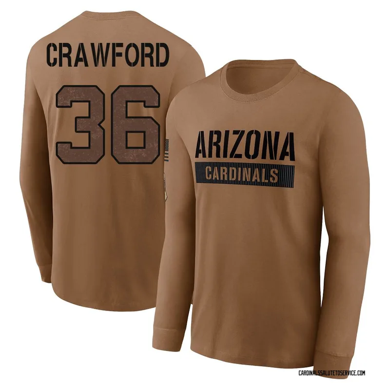 Youth Kitan Crawford Arizona Cardinals Brown 2023 Salute To Service Long Sleeve T-Shirt