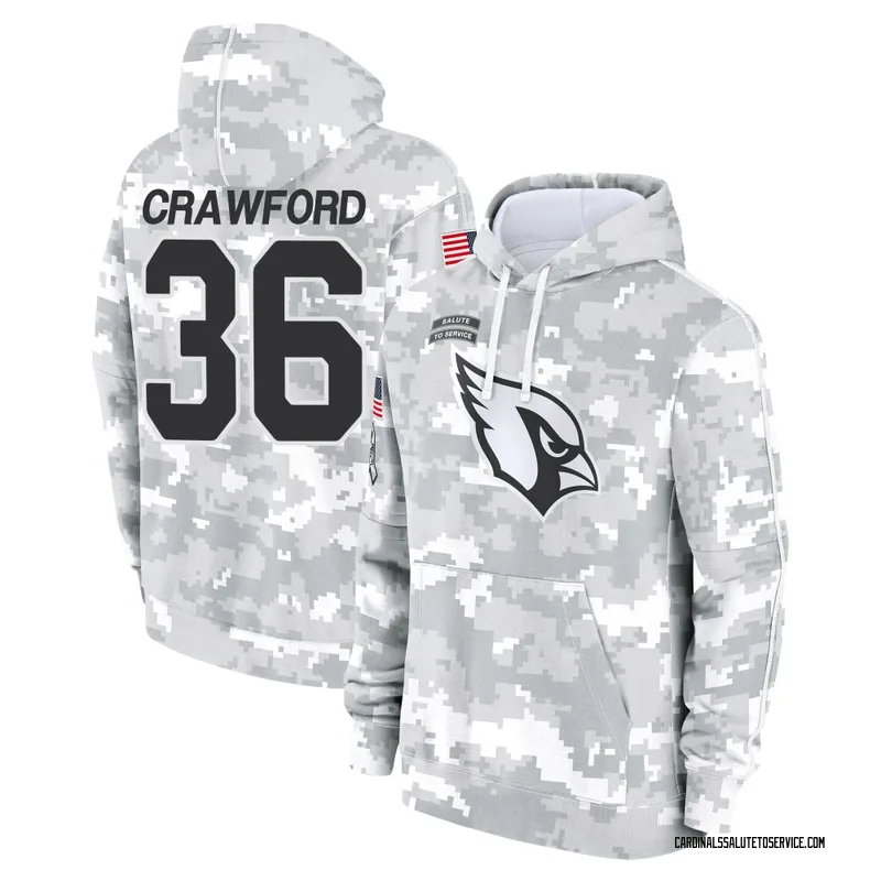 Youth Kitan Crawford Arizona Cardinals Camo Arctic 2024 Salute to Service Club Fleece Pullover Hoodie