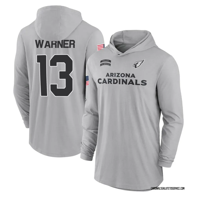Youth Kurt Warner Arizona Cardinals Gray 2024 Salute to Service Lightweight Performance Long Sleeve Hooded T-Shirt