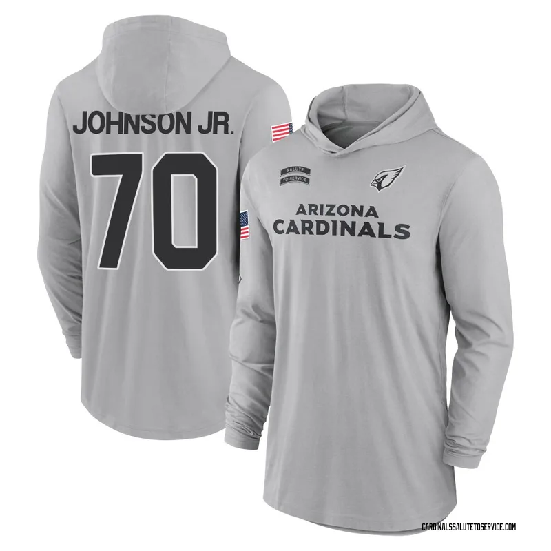 Youth Paris Johnson Jr. Arizona Cardinals Gray 2024 Salute to Service Lightweight Performance Long Sleeve Hooded T-Shirt
