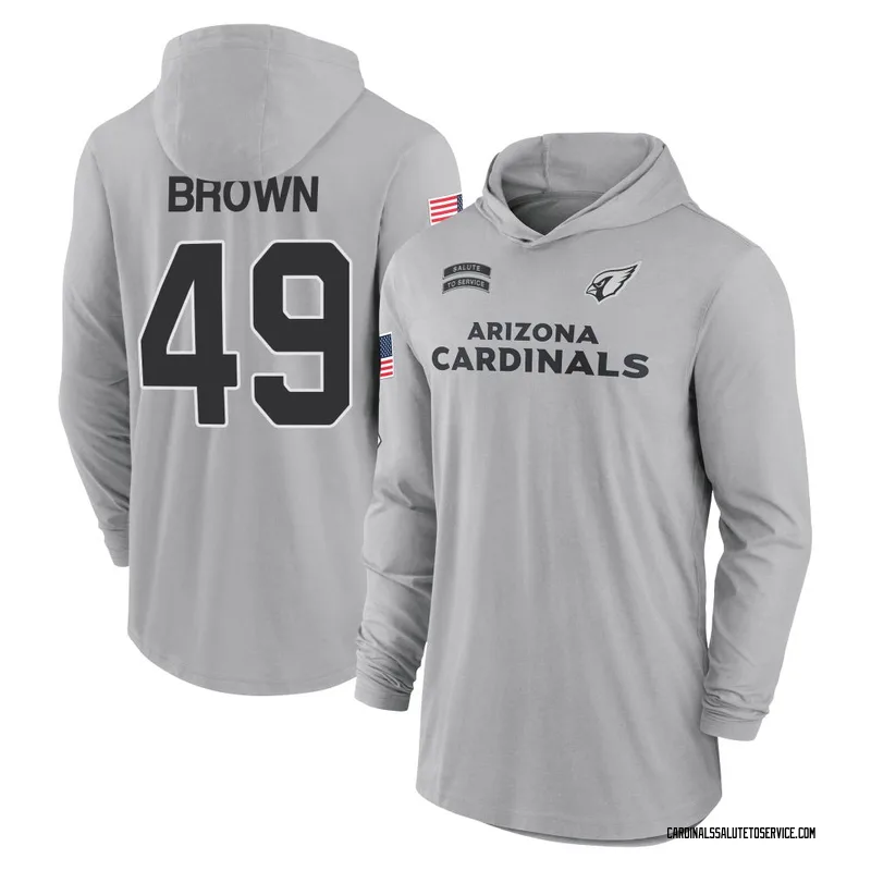 Youth Pharaoh Brown Arizona Cardinals Gray 2024 Salute to Service Lightweight Performance Long Sleeve Hooded T-Shirt