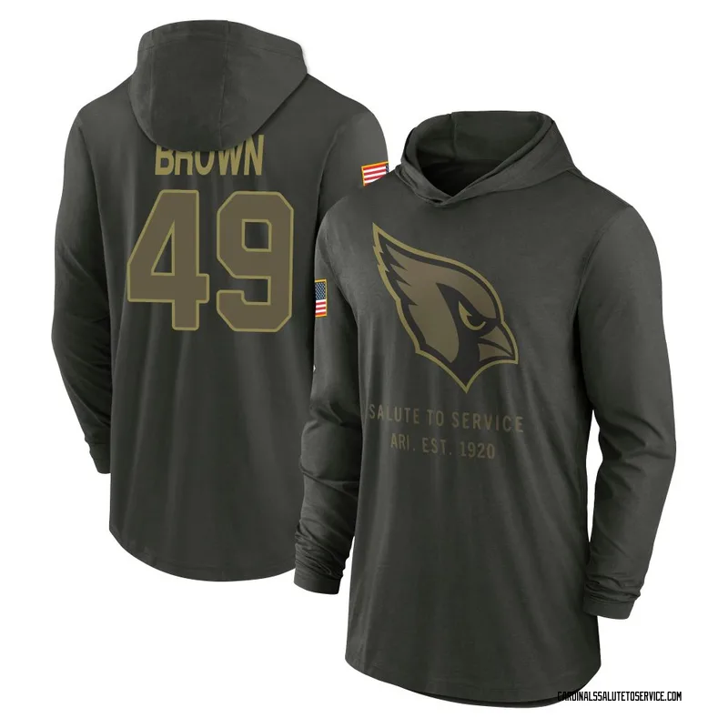 Youth Pharaoh Brown Arizona Cardinals Green Forest/ 2025 Salute to Service Sideline Lightweight Hooded Pullover Long Sleeve T-Sh