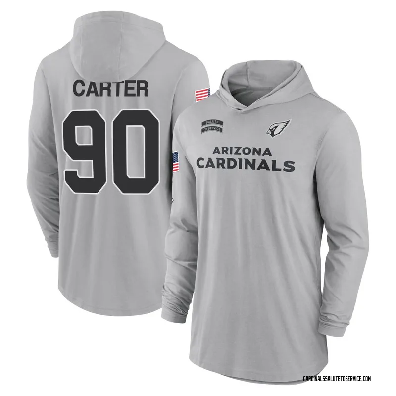 Youth Zachary Carter Arizona Cardinals Gray 2024 Salute to Service Lightweight Performance Long Sleeve Hooded T-Shirt
